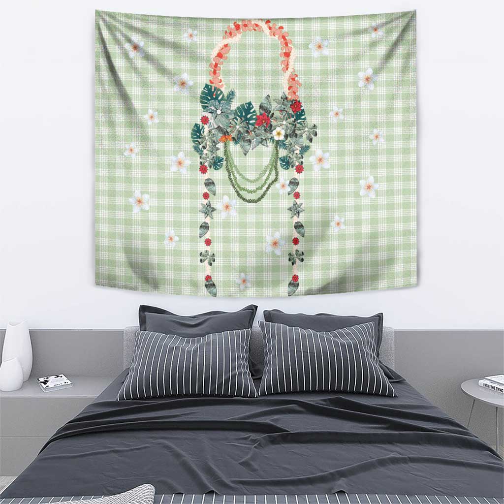 Sage Green Hawaiian Palaka Tapestry Kukui Nut Money Lei - Polynesian Pride