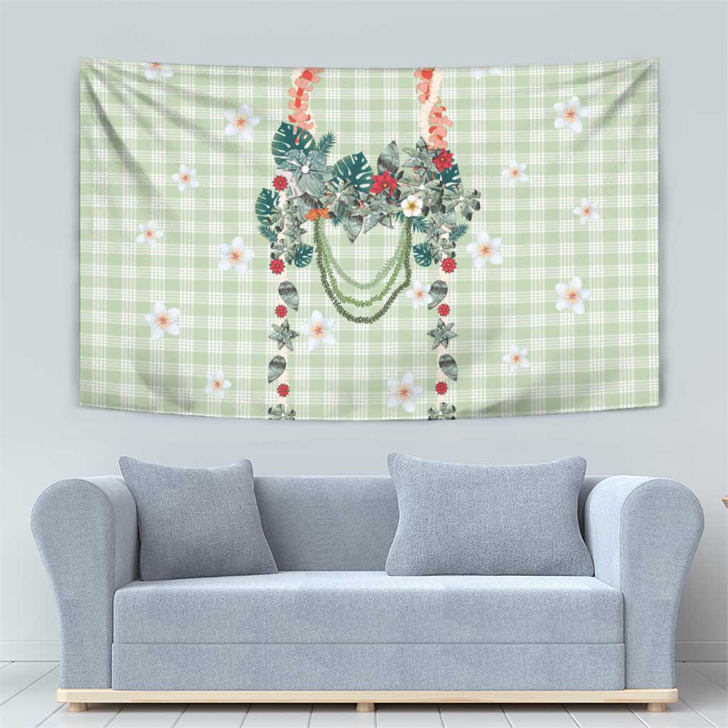 Sage Green Hawaiian Palaka Tapestry Kukui Nut Money Lei - Polynesian Pride