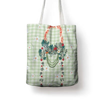 Sage Green Hawaiian Palaka Tote Bag Kukui Nut Money Lei - Polynesian Pride