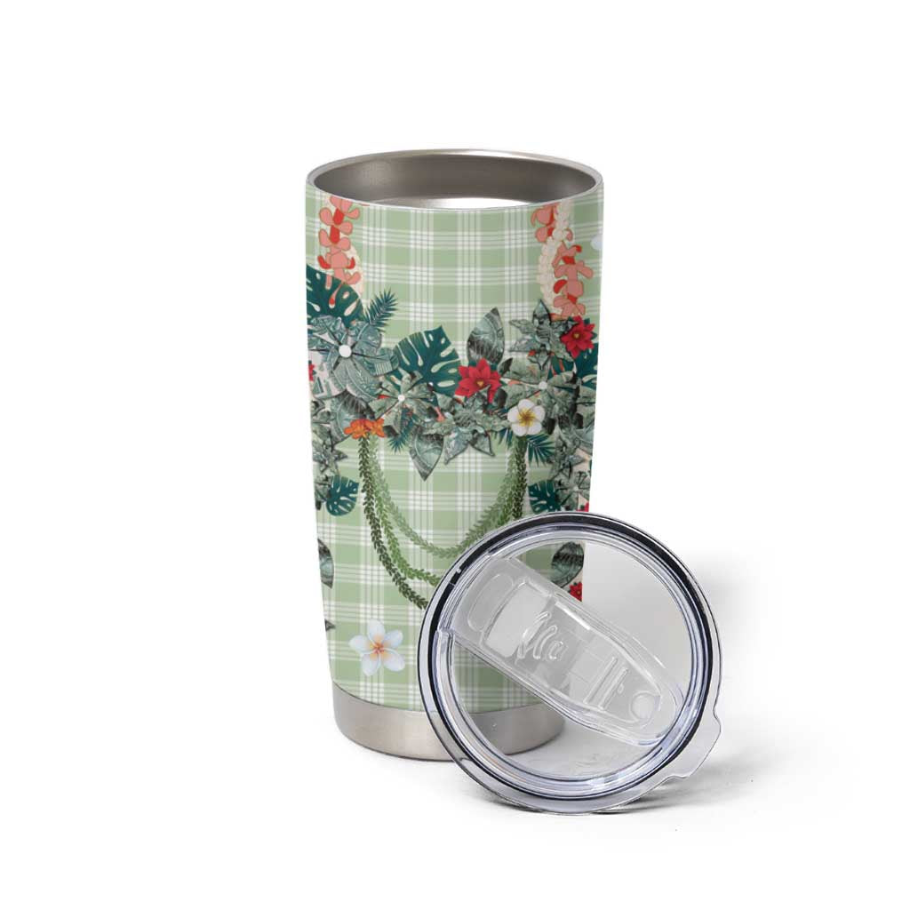 Sage Green Hawaiian Palaka Tumbler Cup Kukui Nut Money Lei - Polynesian Pride