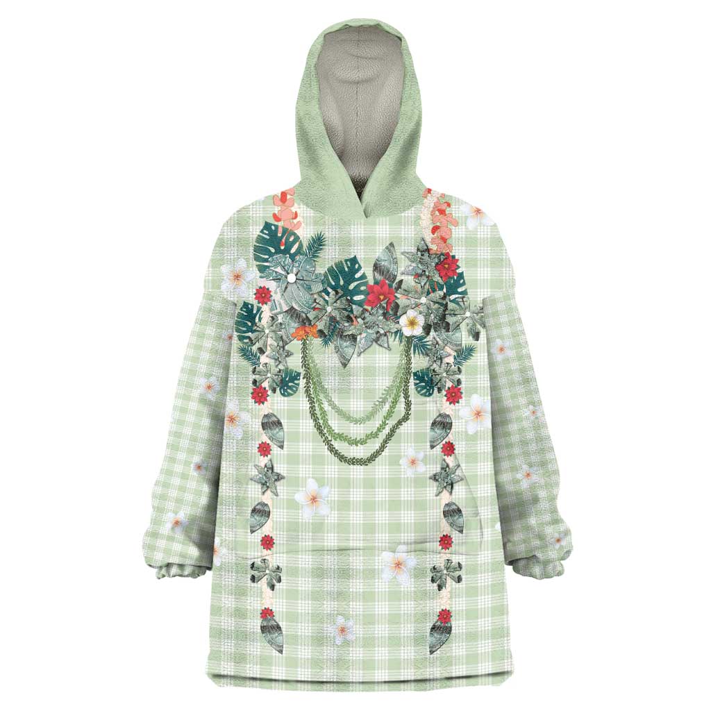 Sage Green Hawaiian Palaka Wearable Blanket Hoodie Kukui Nut Money Lei LT9 One Size Green - Polynesian Pride