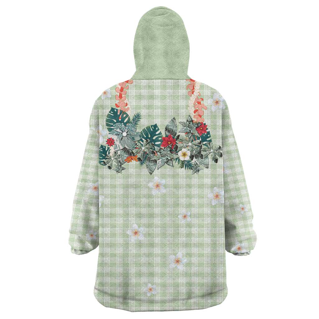 Sage Green Hawaiian Palaka Wearable Blanket Hoodie Kukui Nut Money Lei LT9 - Polynesian Pride