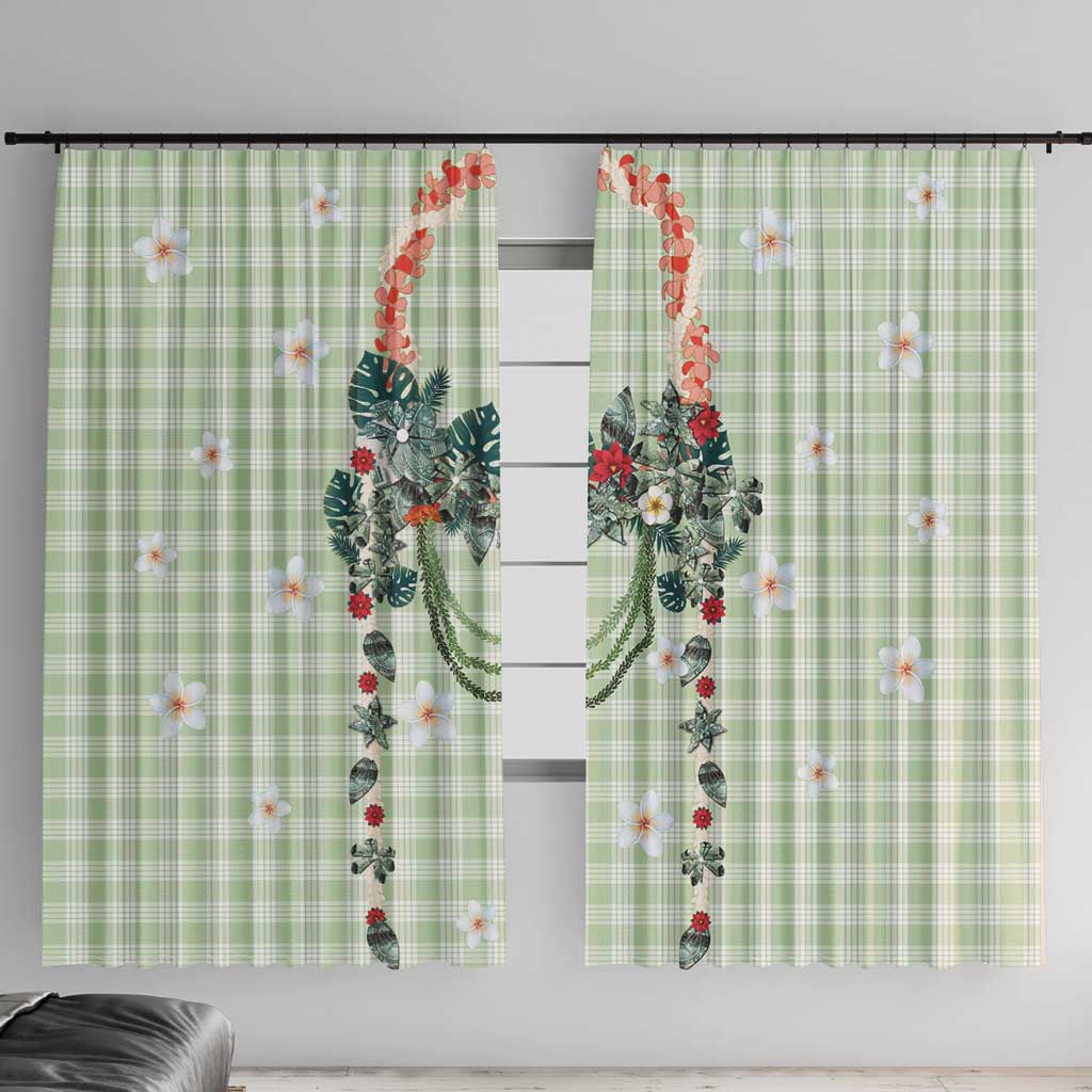 Sage Green Hawaiian Palaka Window Curtain Kukui Nut Money Lei - Polynesian Pride
