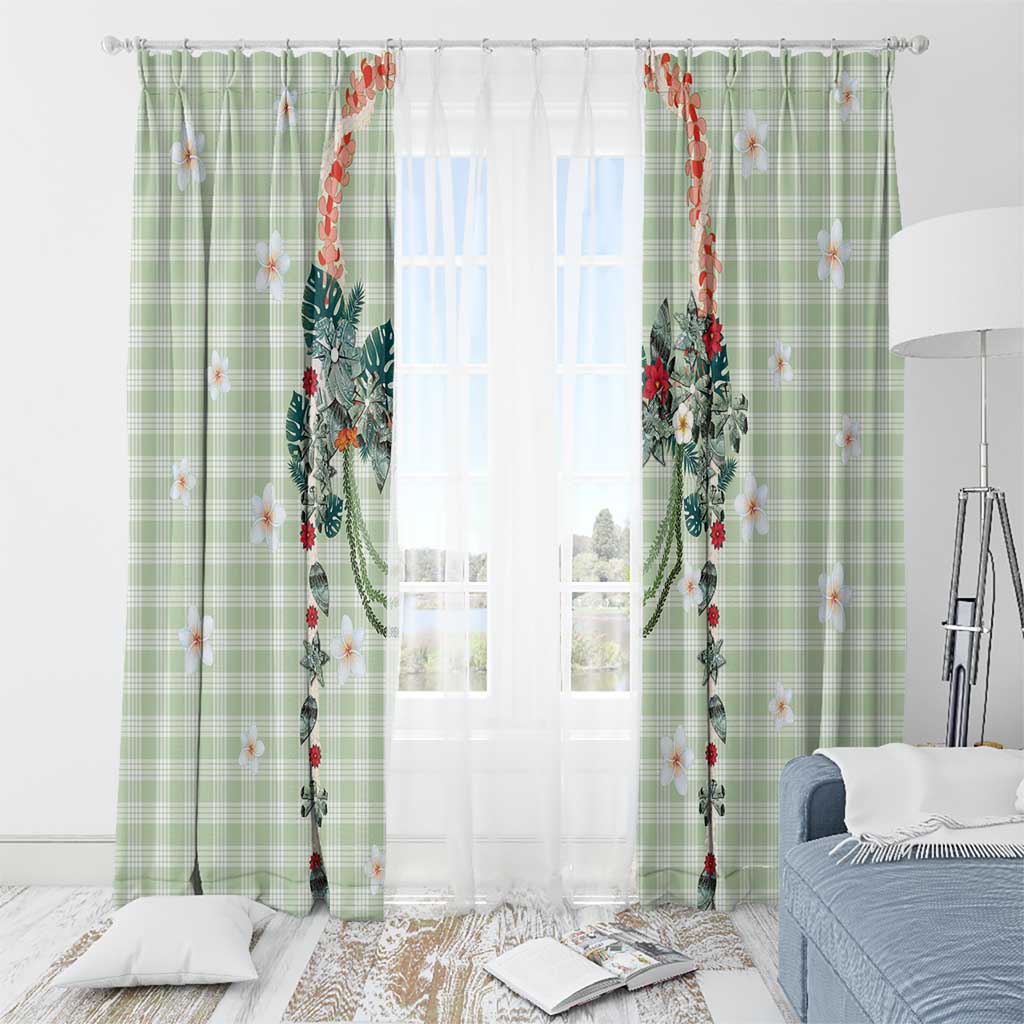 Sage Green Hawaiian Palaka Window Curtain Kukui Nut Money Lei - Polynesian Pride