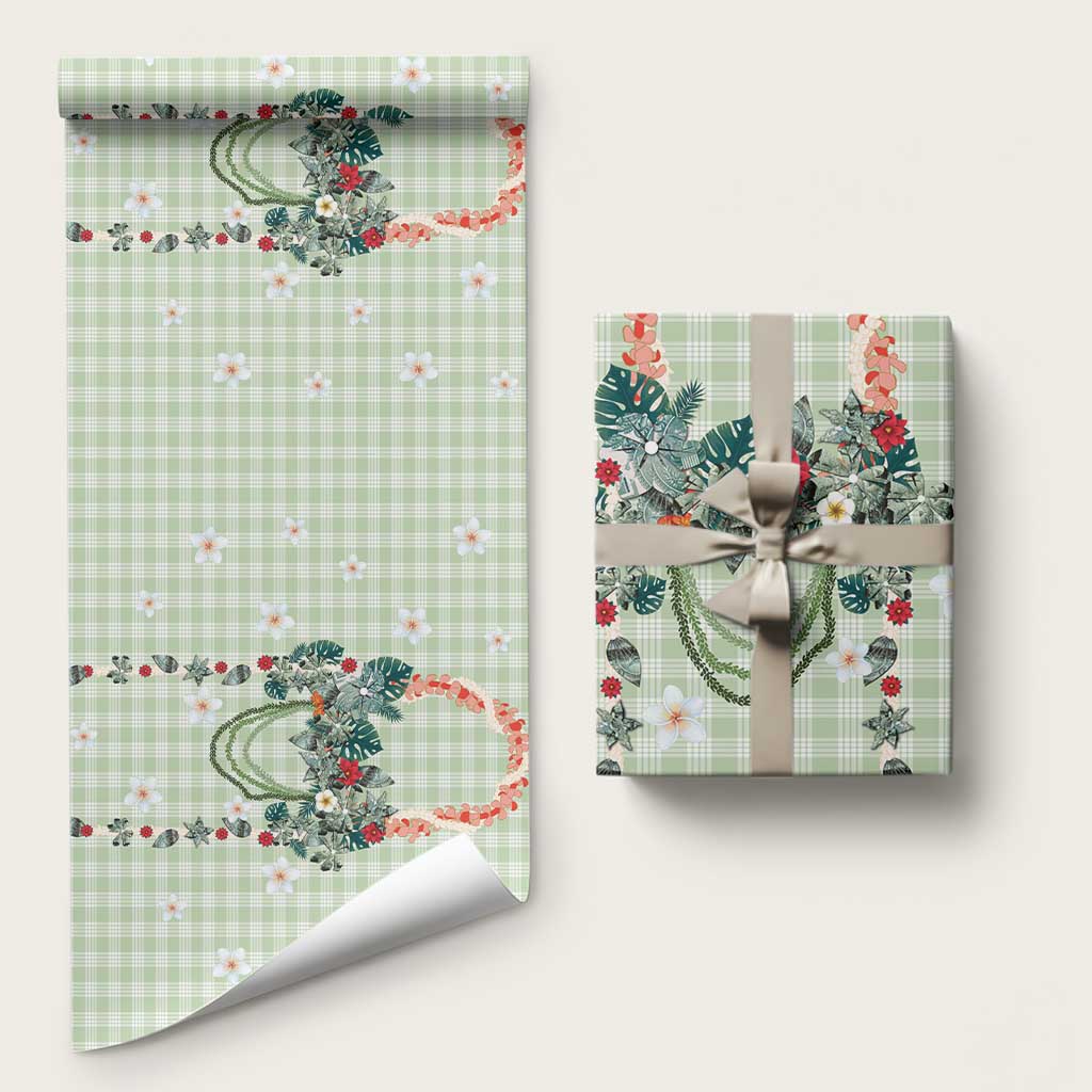 Sage Green Hawaiian Palaka Wrapping Paper Kukui Nut Money Lei - Polynesian Pride