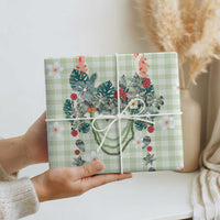 Sage Green Hawaiian Palaka Wrapping Paper Kukui Nut Money Lei - Polynesian Pride