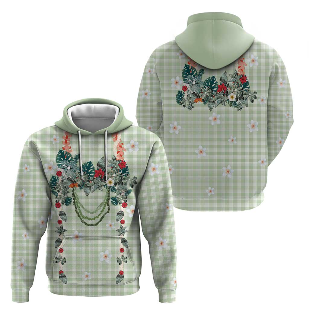 Sage Green Hawaiian Palaka Zip Hoodie Kukui Nut Money Lei - Polynesian Pride