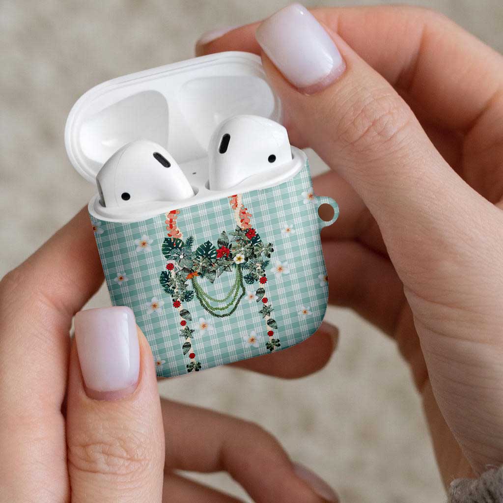 Turquoise Hawaiian Palaka AirPods Case Kukui Nut Money Lei LT9 - Polynesian Pride