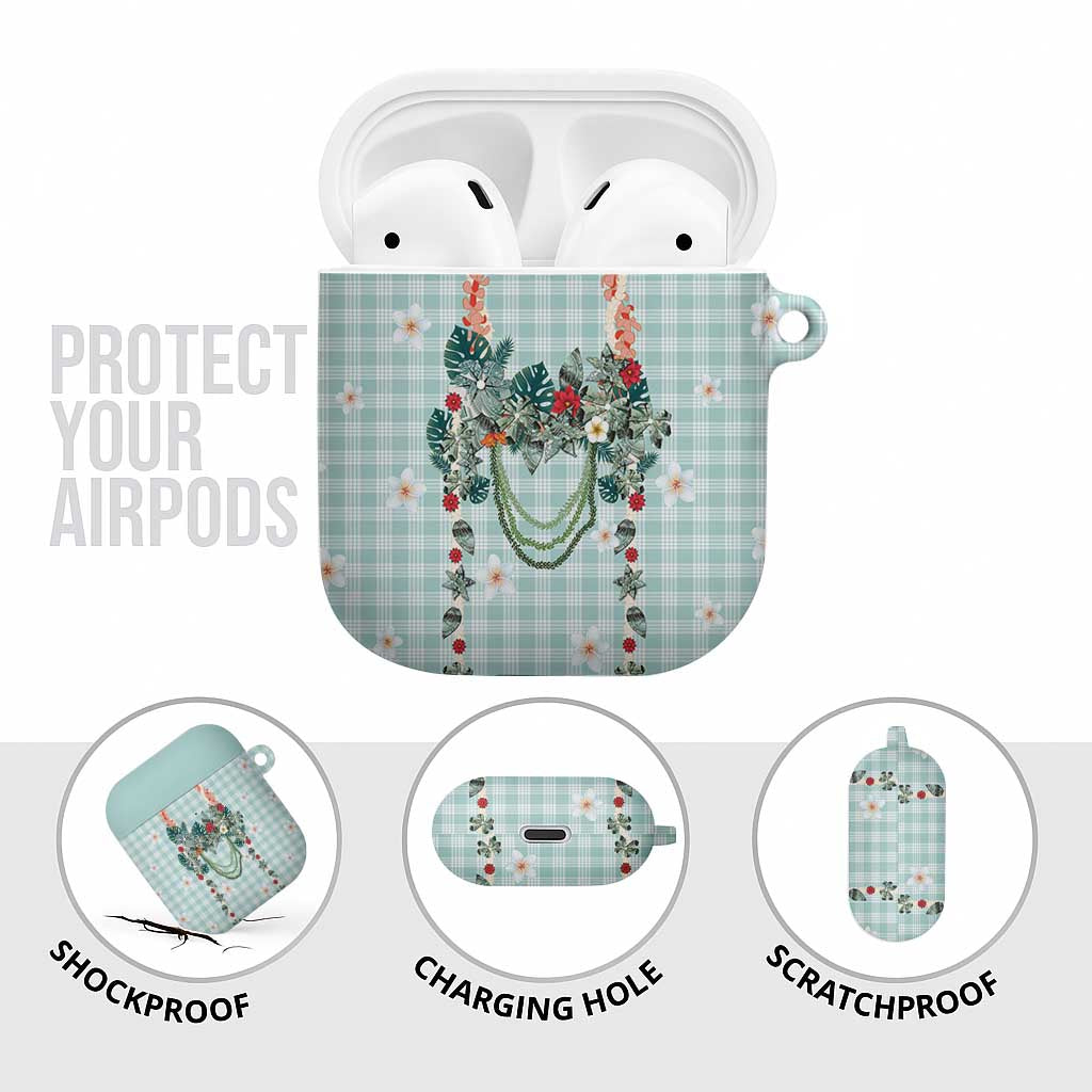 Turquoise Hawaiian Palaka AirPods Case Kukui Nut Money Lei LT9 - Polynesian Pride