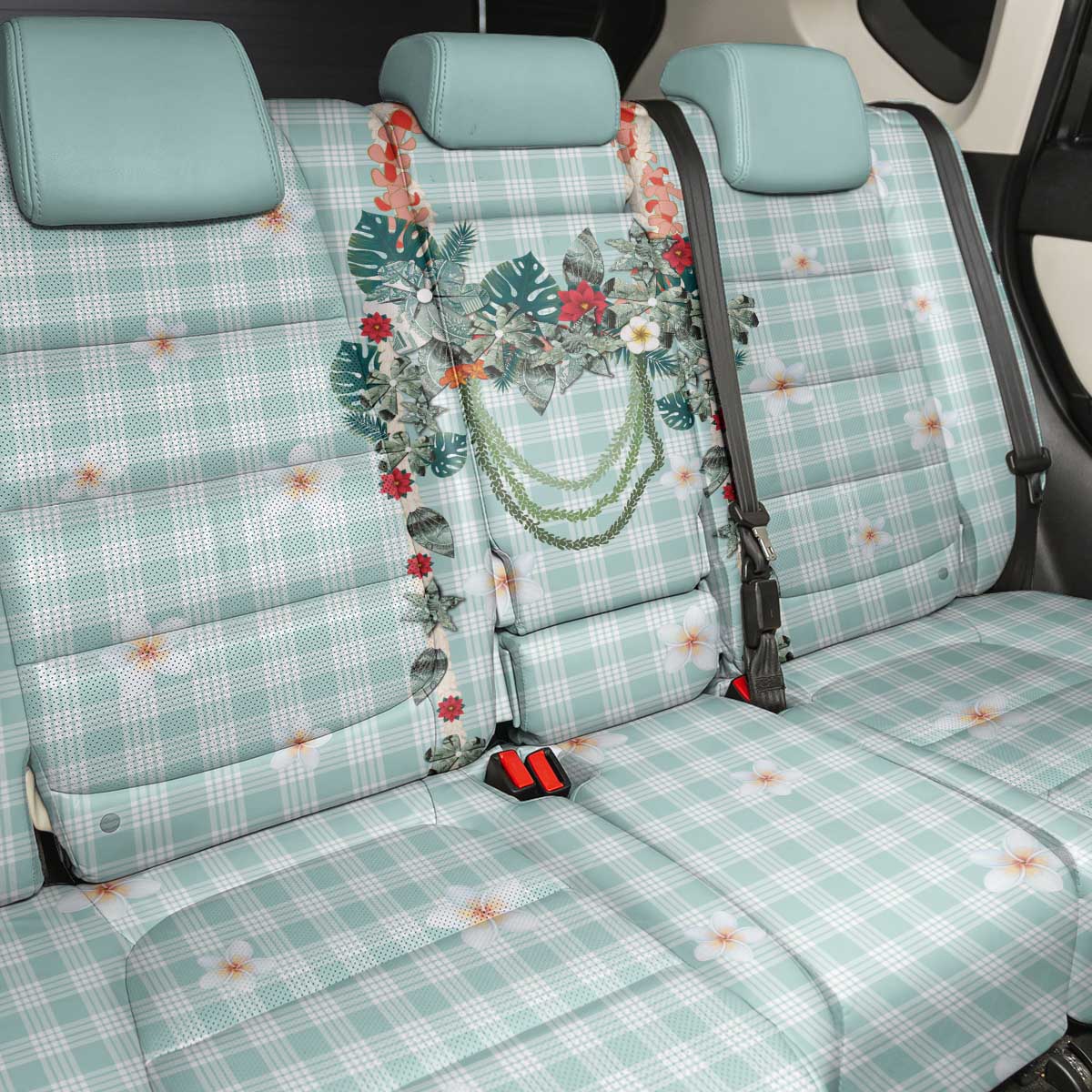 Turquoise Hawaiian Palaka Back Car Seat Cover Kukui Nut Money Lei - Polynesian Pride
