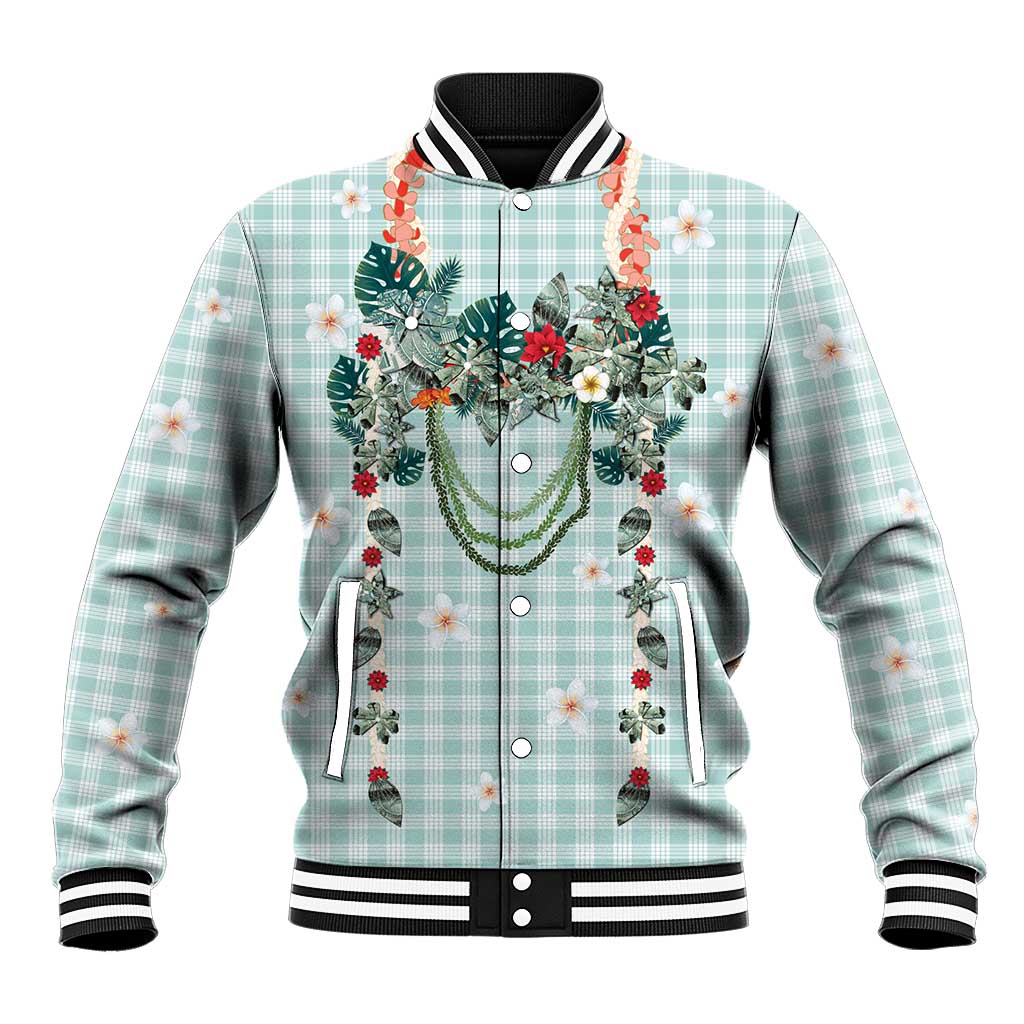 Turquoise Hawaiian Palaka Baseball Jacket Kukui Nut Money Lei LT9 Unisex Turquoise - Polynesian Pride