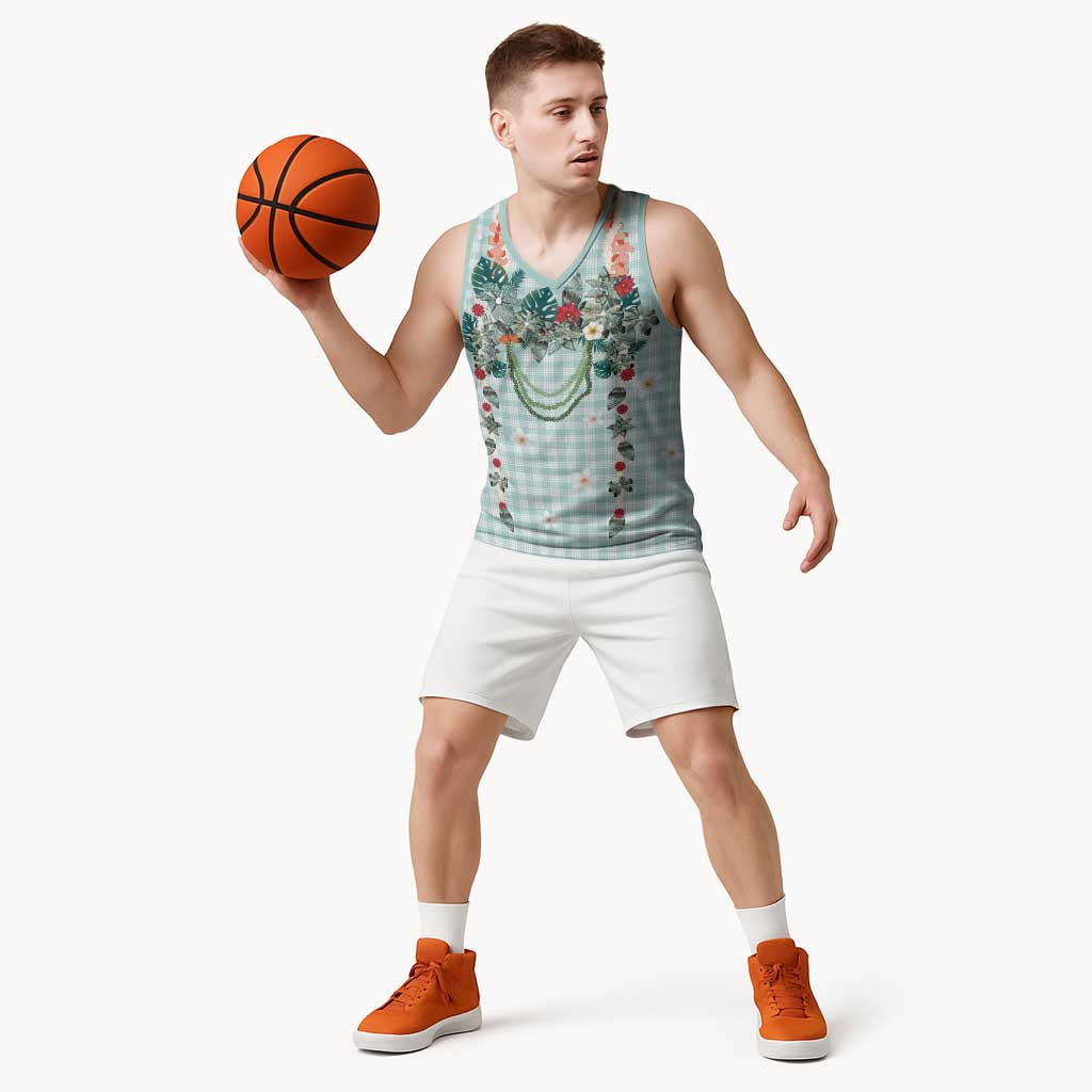Turquoise Hawaiian Palaka Basketball Jersey Kukui Nut Money Lei LT9 - Polynesian Pride