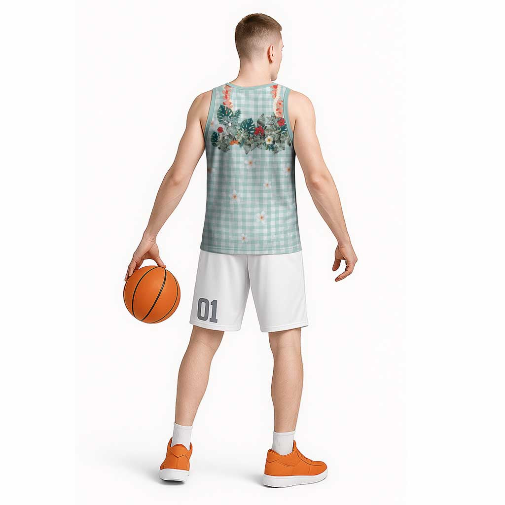 Turquoise Hawaiian Palaka Basketball Jersey Kukui Nut Money Lei LT9 - Polynesian Pride