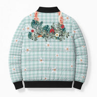 Turquoise Hawaiian Palaka Bomber Puffer Jacket Kukui Nut Money Lei LT9 - Polynesian Pride
