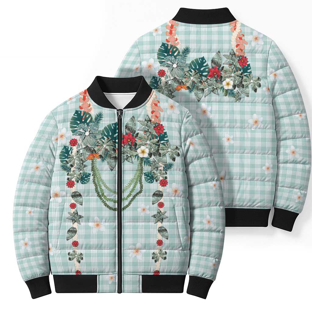 Turquoise Hawaiian Palaka Bomber Puffer Jacket Kukui Nut Money Lei LT9 - Polynesian Pride