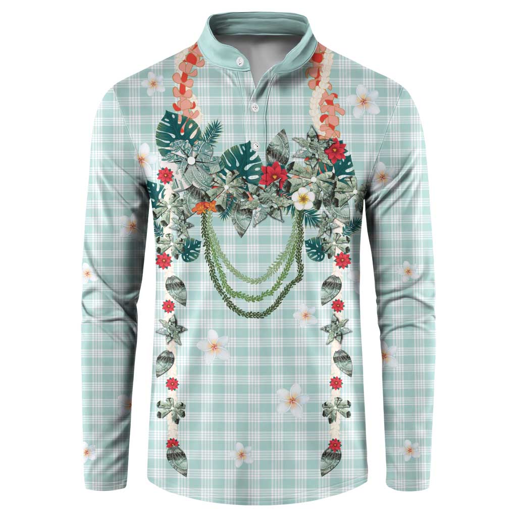 Turquoise Hawaiian Palaka Button Sweatshirt Kukui Nut Money Lei LT9 Turquoise - Polynesian Pride