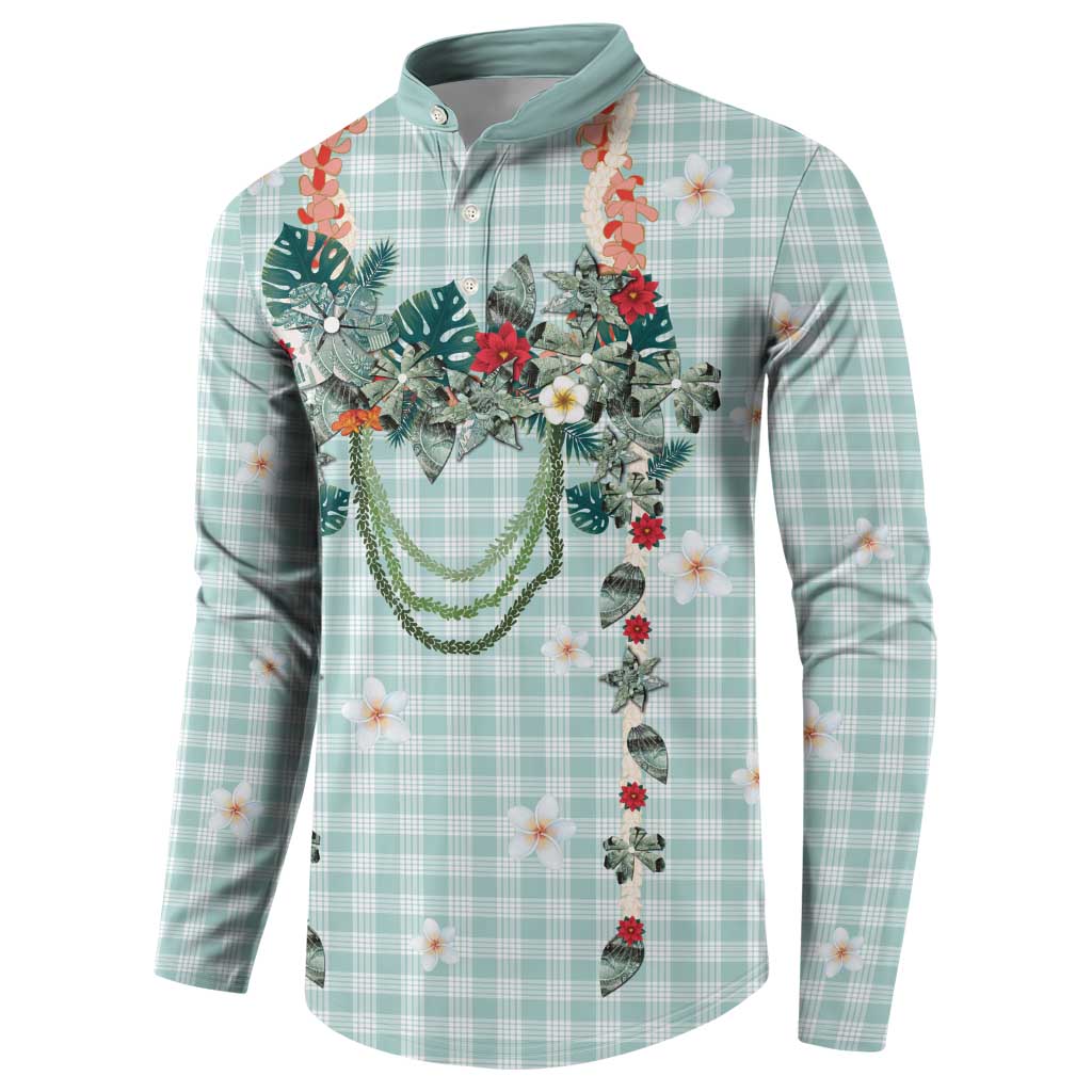 Turquoise Hawaiian Palaka Button Sweatshirt Kukui Nut Money Lei LT9 - Polynesian Pride