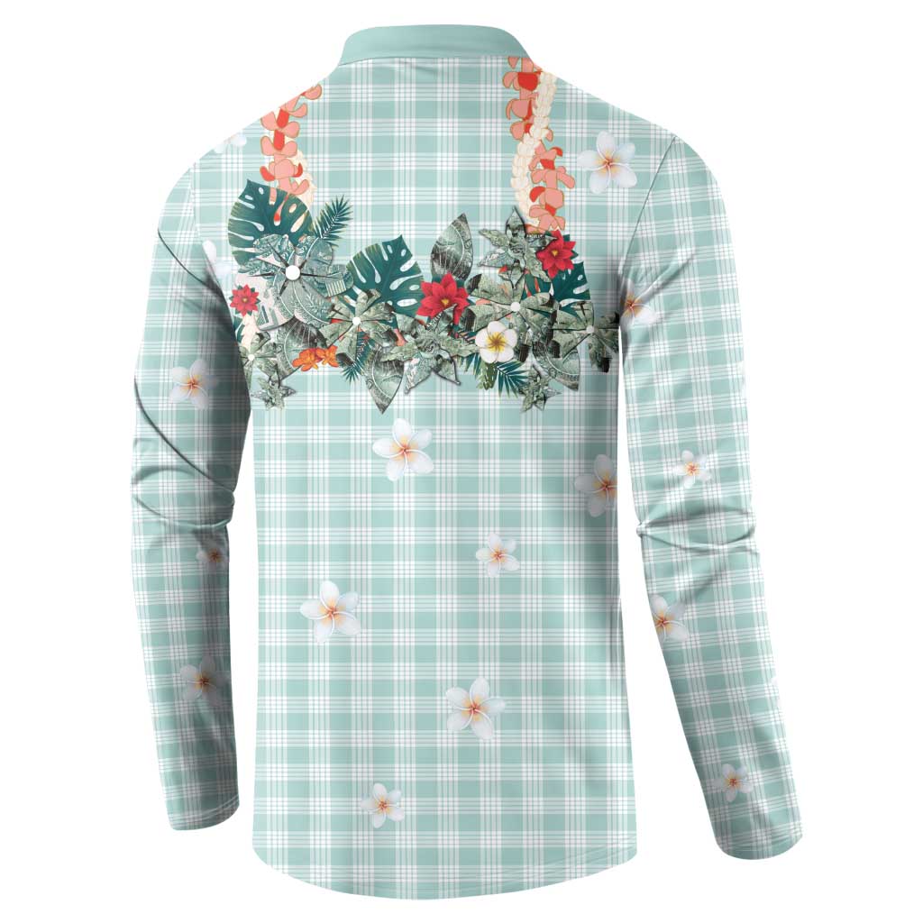 Turquoise Hawaiian Palaka Button Sweatshirt Kukui Nut Money Lei LT9 - Polynesian Pride