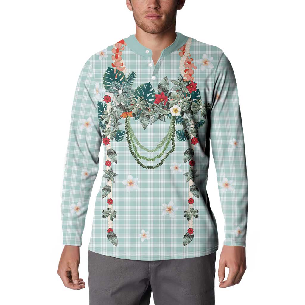 Turquoise Hawaiian Palaka Button Sweatshirt Kukui Nut Money Lei LT9 - Polynesian Pride