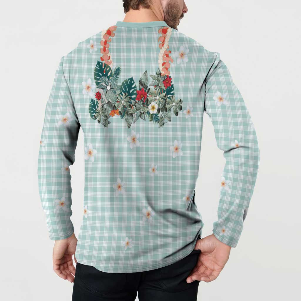 Turquoise Hawaiian Palaka Button Sweatshirt Kukui Nut Money Lei LT9 - Polynesian Pride