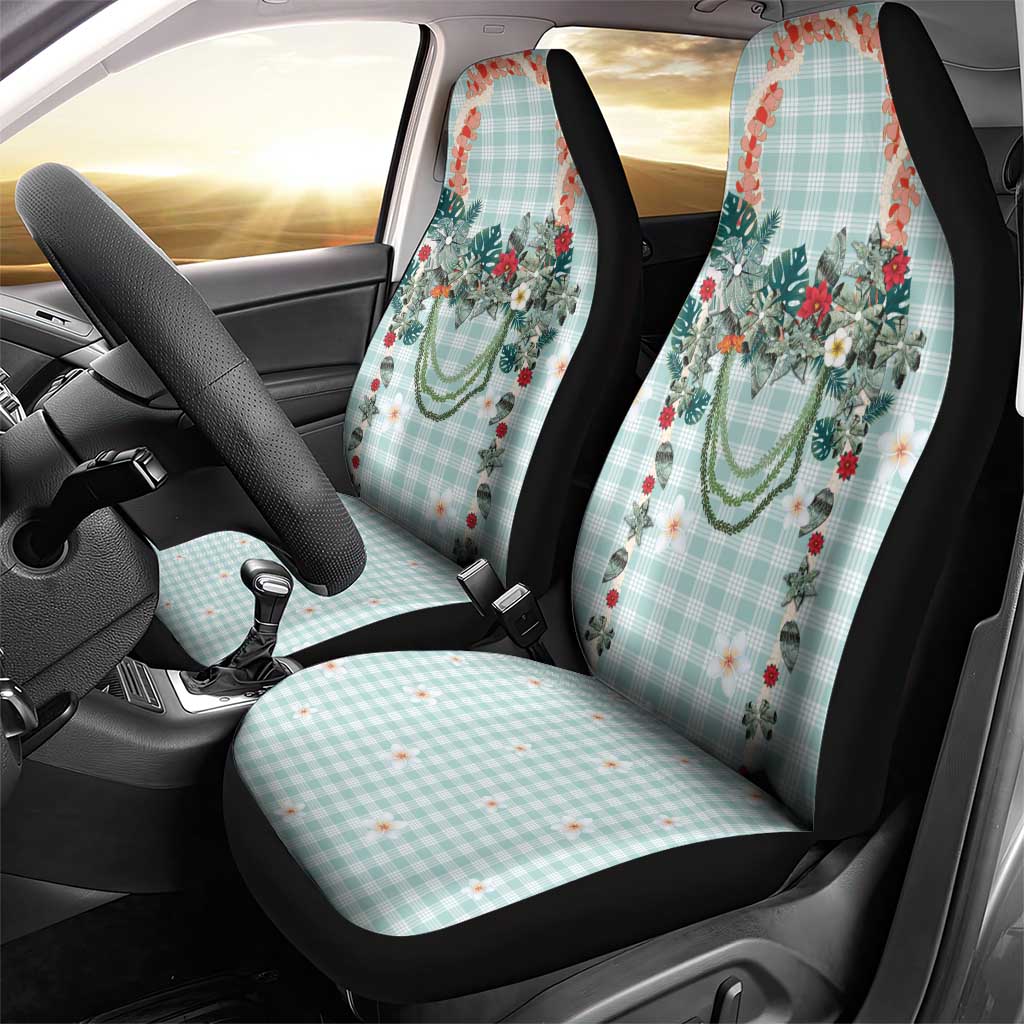 Turquoise Hawaiian Palaka Car Seat Cover Kukui Nut Money Lei - Polynesian Pride