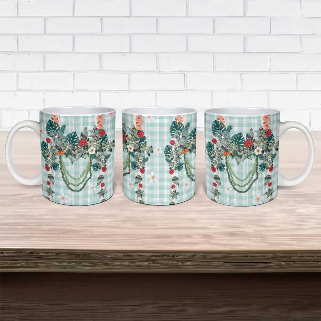 Turquoise Hawaiian Palaka Ceramic Mug Kukui Nut Money Lei LT9 - Polynesian Pride