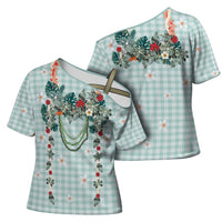 Turquoise Hawaiian Palaka Cross Shoulder Shirt Kukui Nut Money Lei LT9 - Polynesian Pride