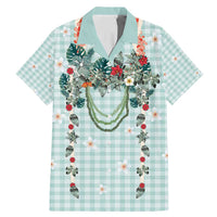 Turquoise Hawaiian Palaka Family Matching Mermaid Dress and Hawaiian Shirt Kukui Nut Money Lei - Polynesian Pride