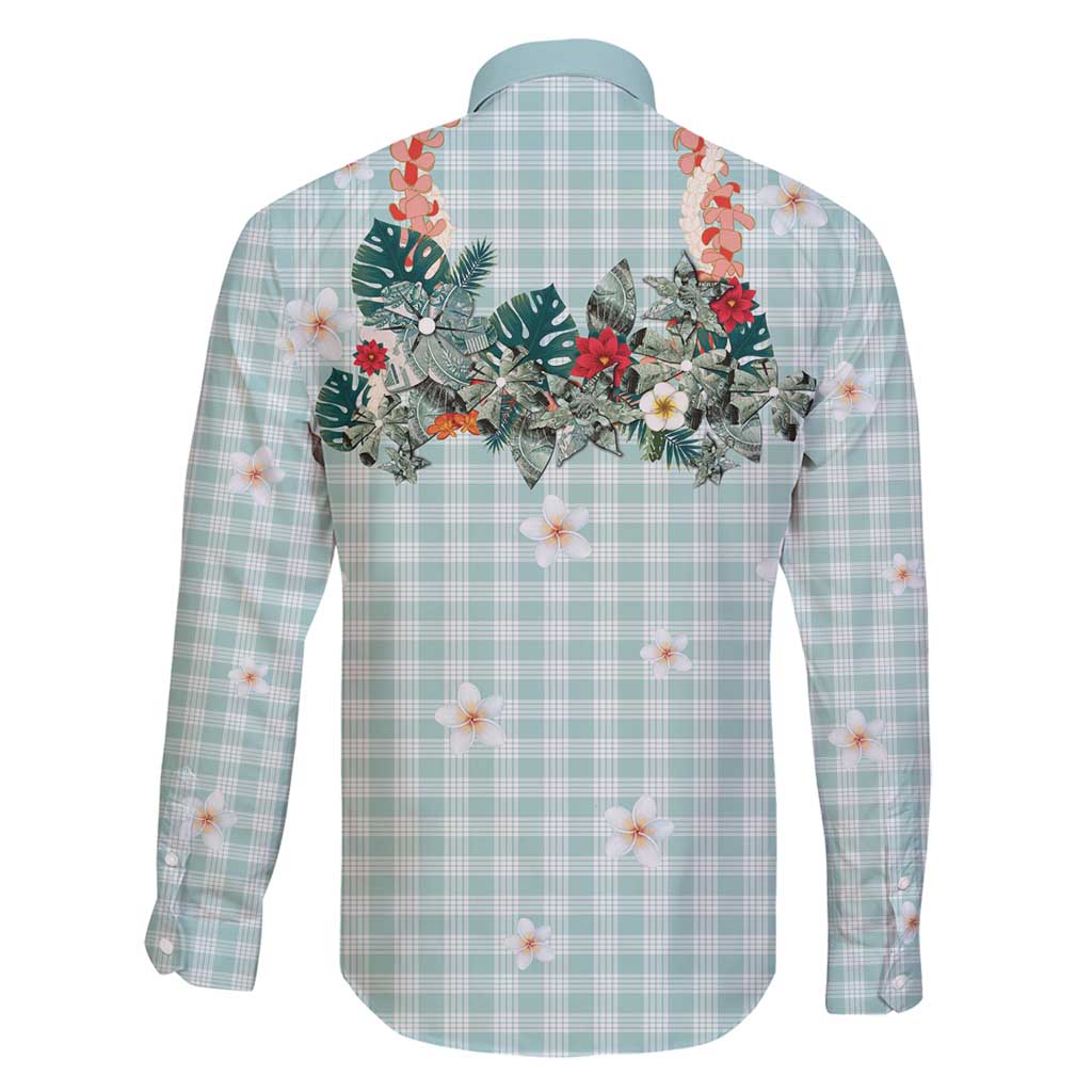 Turquoise Hawaiian Palaka Family Matching Mermaid Dress and Hawaiian Shirt Kukui Nut Money Lei - Polynesian Pride