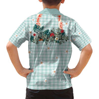 Turquoise Hawaiian Palaka Family Matching Off Shoulder Short Dress and Hawaiian Shirt Kukui Nut Money Lei - Polynesian Pride