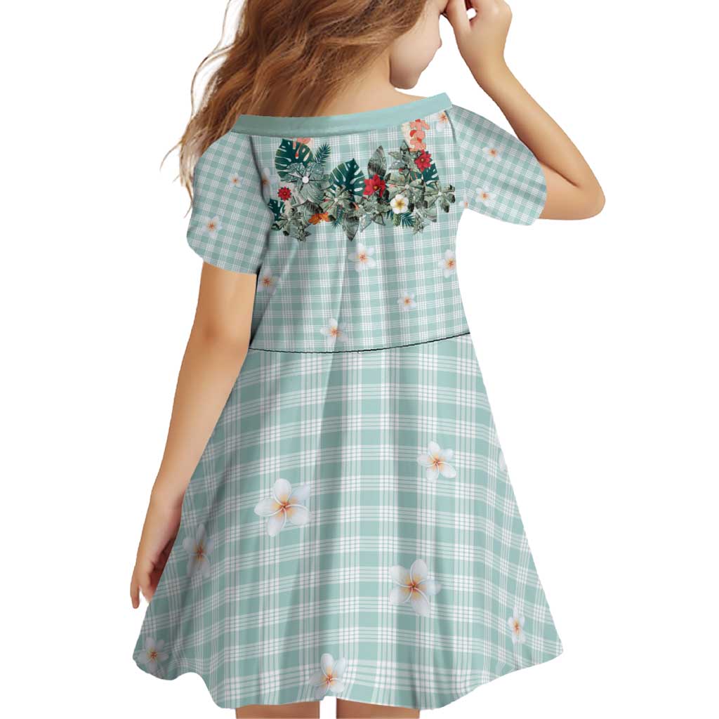 Turquoise Hawaiian Palaka Family Matching Off Shoulder Short Dress and Hawaiian Shirt Kukui Nut Money Lei - Polynesian Pride