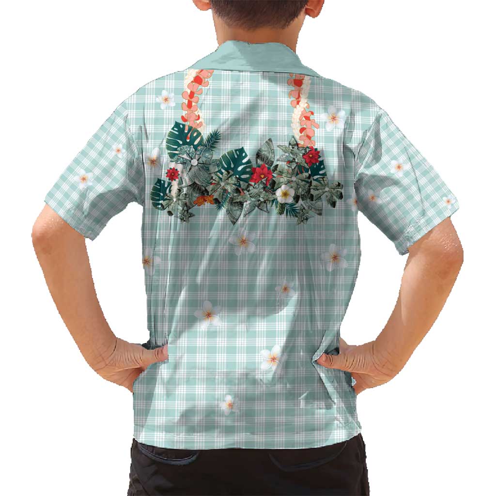 Turquoise Hawaiian Palaka Family Matching Puletasi and Hawaiian Shirt Kukui Nut Money Lei LT9 - Polynesian Pride