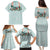 Turquoise Hawaiian Palaka Family Matching Puletasi and Hawaiian Shirt Kukui Nut Money Lei - Polynesian Pride