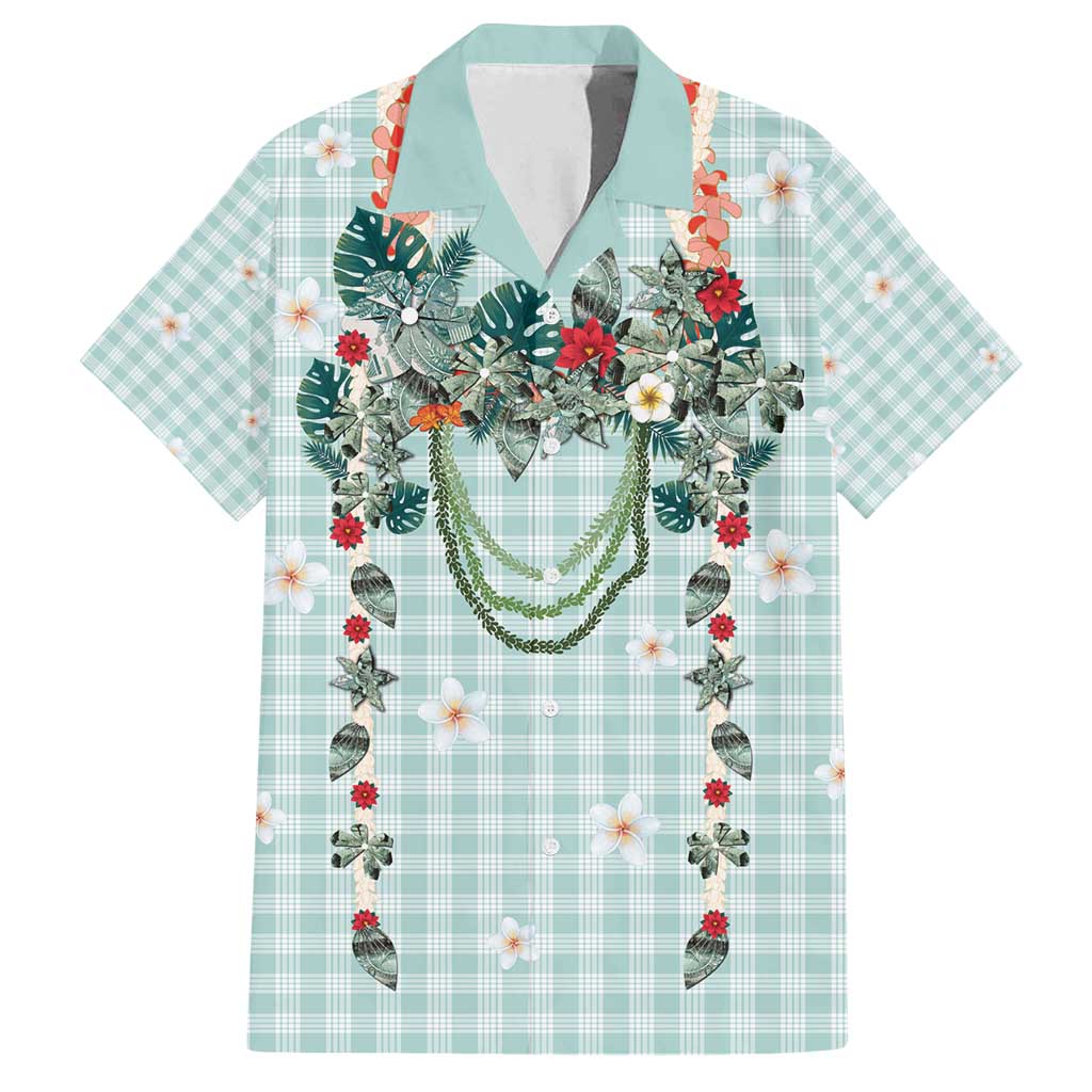 Turquoise Hawaiian Palaka Family Matching Puletasi and Hawaiian Shirt Kukui Nut Money Lei LT9 Dad's Shirt - Short Sleeve Turquoise - Polynesian Pride