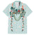 Turquoise Hawaiian Palaka Family Matching Puletasi and Hawaiian Shirt Kukui Nut Money Lei - Polynesian Pride