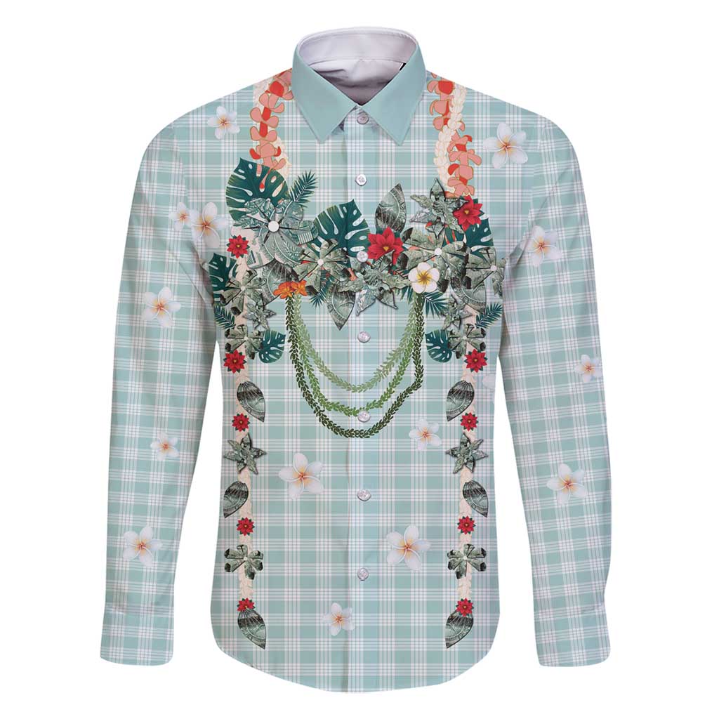 Turquoise Hawaiian Palaka Family Matching Summer Maxi Dress and Hawaiian Shirt Kukui Nut Money Lei - Polynesian Pride