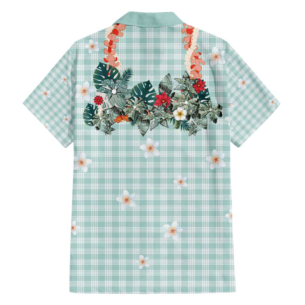 Turquoise Hawaiian Palaka Family Matching Tank Maxi Dress and Hawaiian Shirt Kukui Nut Money Lei - Polynesian Pride