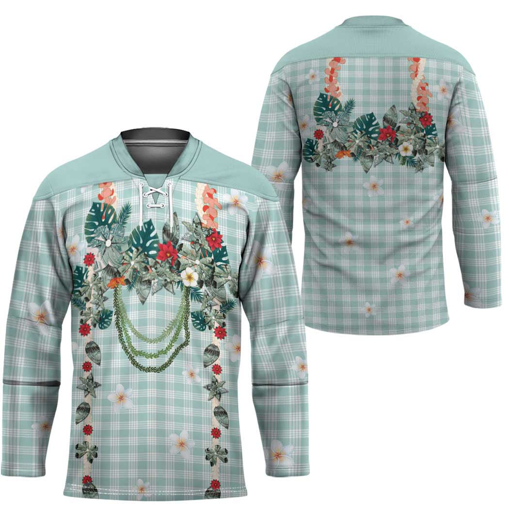 Turquoise Hawaiian Palaka Hockey Jersey Kukui Nut Money Lei LT9 - Polynesian Pride