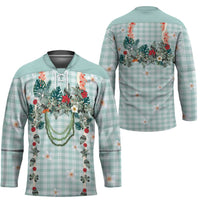 Turquoise Hawaiian Palaka Hockey Jersey Kukui Nut Money Lei LT9 - Polynesian Pride