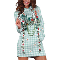 Turquoise Hawaiian Palaka Hoodie Dress Kukui Nut Money Lei - Polynesian Pride