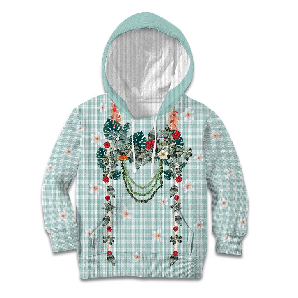 Turquoise Hawaiian Palaka Kid Hoodie Kukui Nut Money Lei - Polynesian Pride