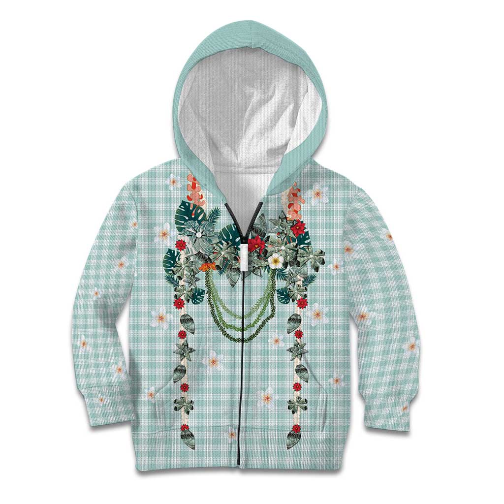 Turquoise Hawaiian Palaka Kid Hoodie Kukui Nut Money Lei - Polynesian Pride
