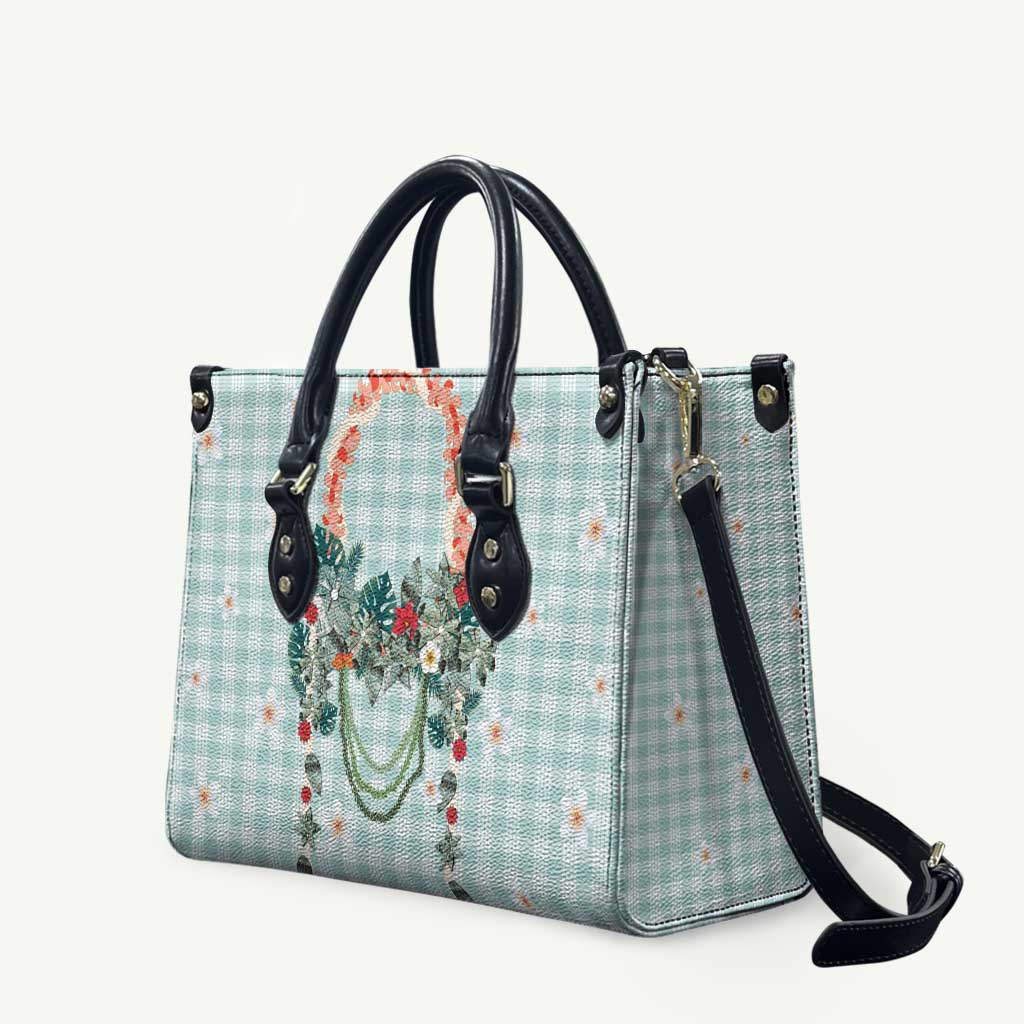 Turquoise Hawaiian Palaka Leather Bag Kukui Nut Money Lei - Polynesian Pride