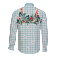 Turquoise Hawaiian Palaka Long Sleeve Button Shirt Kukui Nut Money Lei LT9 - Polynesian Pride