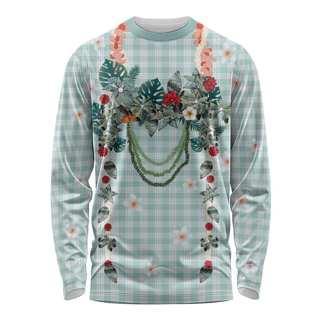 Turquoise Hawaiian Palaka Long Sleeve Shirt Kukui Nut Money Lei LT9 Unisex Turquoise - Polynesian Pride