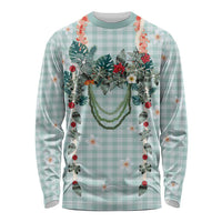 Turquoise Hawaiian Palaka Long Sleeve Shirt Kukui Nut Money Lei LT9 Unisex Turquoise - Polynesian Pride