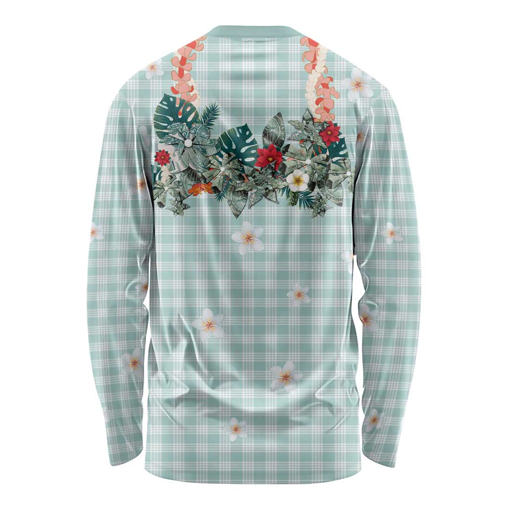 Turquoise Hawaiian Palaka Long Sleeve Shirt Kukui Nut Money Lei LT9 - Polynesian Pride