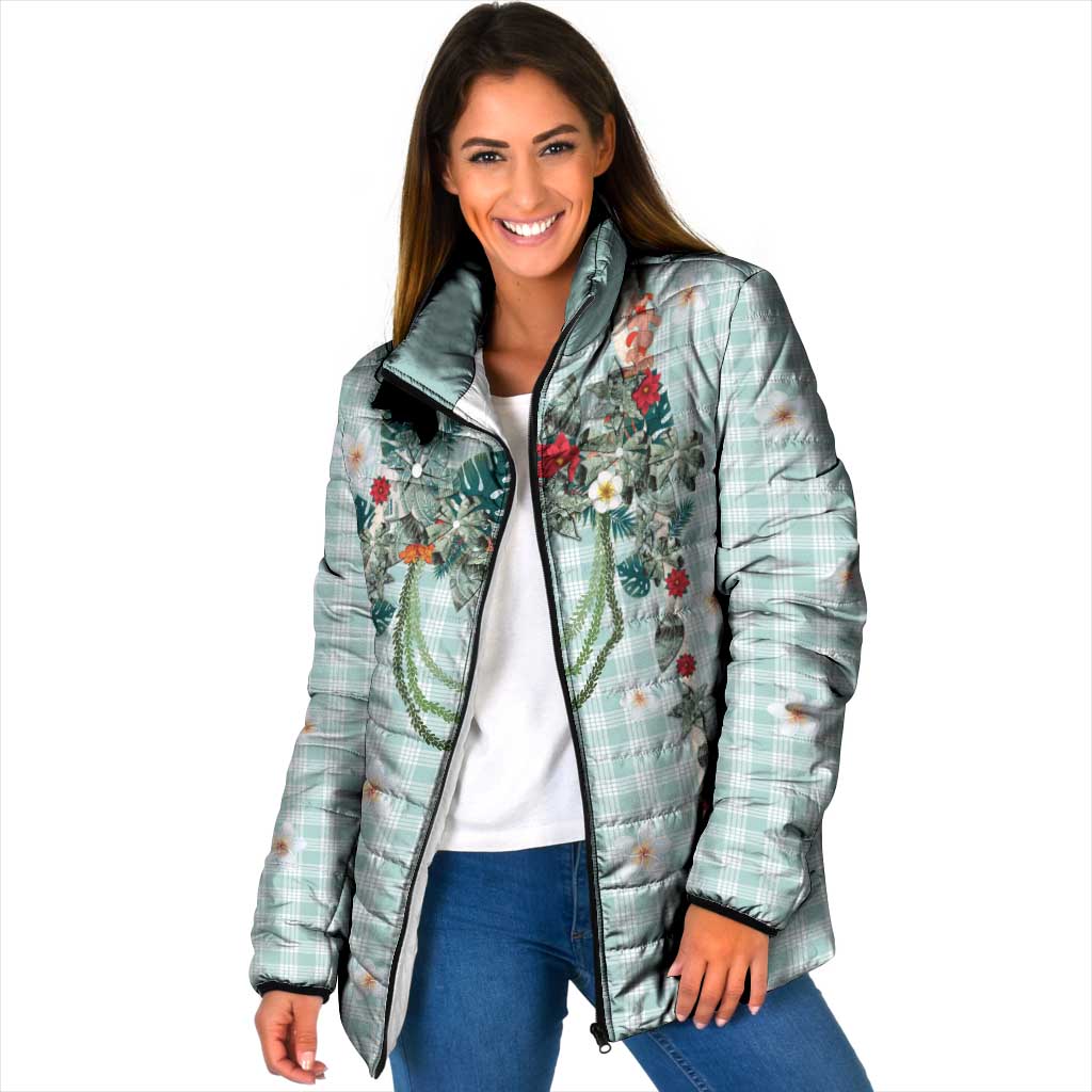 Turquoise Hawaiian Palaka Padded Jacket Kukui Nut Money Lei LT9 Women Turquoise - Polynesian Pride