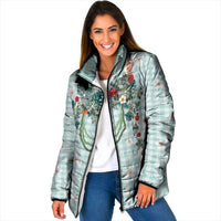 Turquoise Hawaiian Palaka Padded Jacket Kukui Nut Money Lei LT9 Women Turquoise - Polynesian Pride