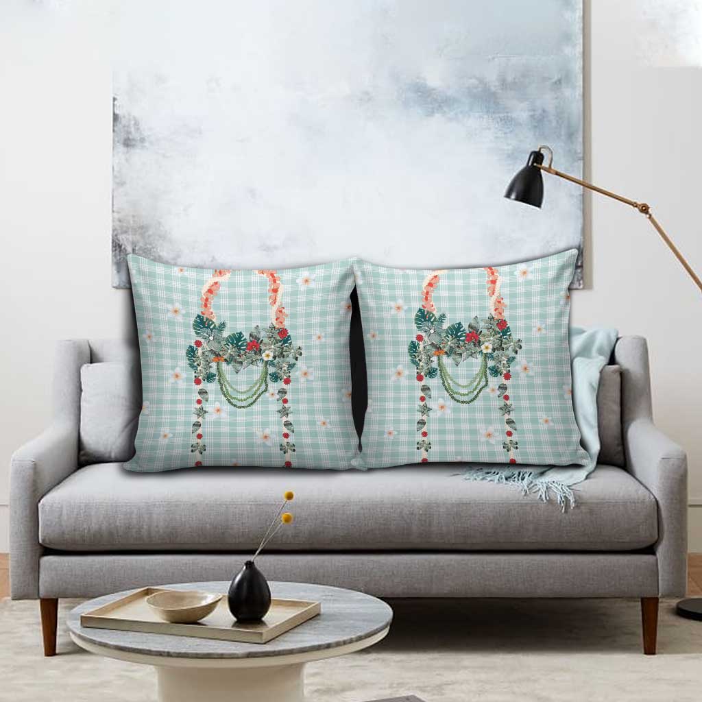 Turquoise Hawaiian Palaka Pillow Cover Kukui Nut Money Lei - Polynesian Pride